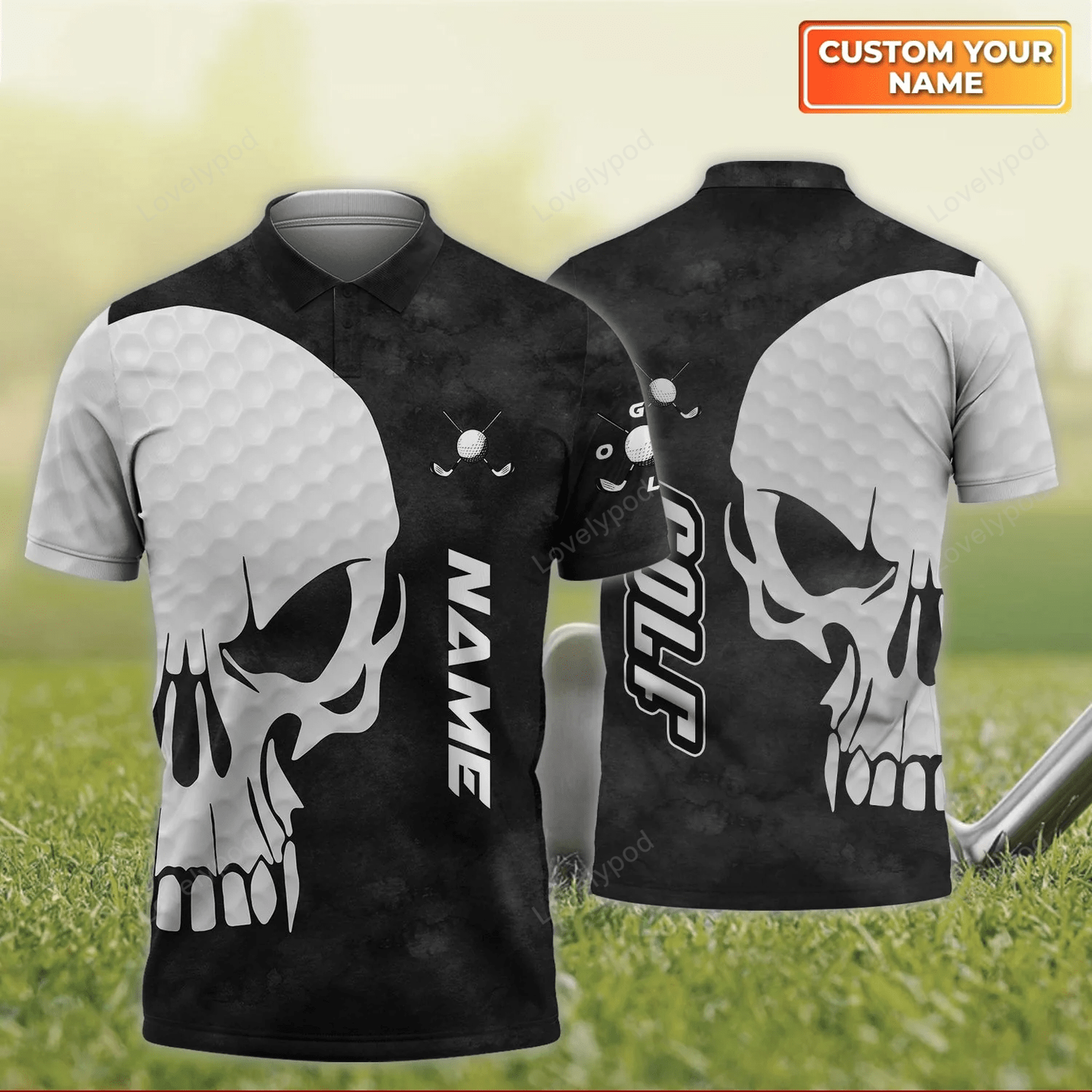 Golf skull personalized name 3d polo shirt for men, gift for golf lover, team GY1495