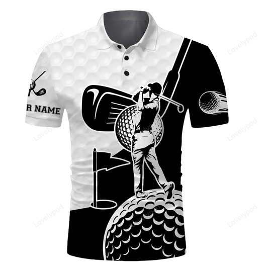 Golf custom name men polo shirt - golf clubs golf ball apparel - personalized gift for golf lover, team, golfer, men GY1491