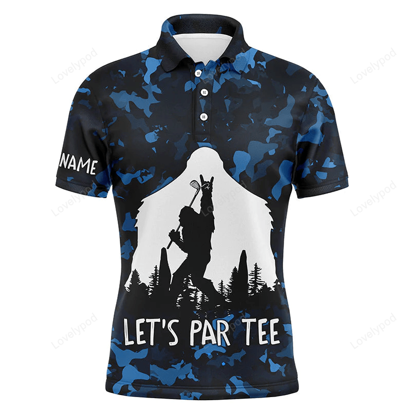 Bigfoot golf men polo shirt - funny bigfoot blue camo custom name apparel - personalized gift for golf lover GY1493