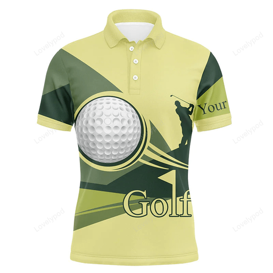 Golf men polo shirt - golf balls pattern custom name green yellow apparel - personalized gift for golf lover GY1538