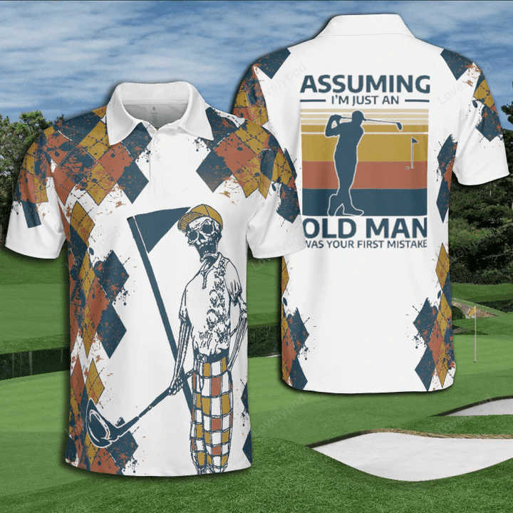 Golf argyle assuming i'm just an old man was your first mistake polo shirt for men GY1531