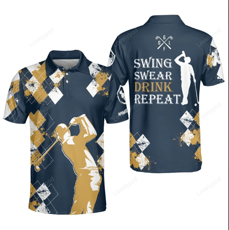 Swing swear drink repeat golf polo shirt, golf shirt for men, golf player gift GY1528