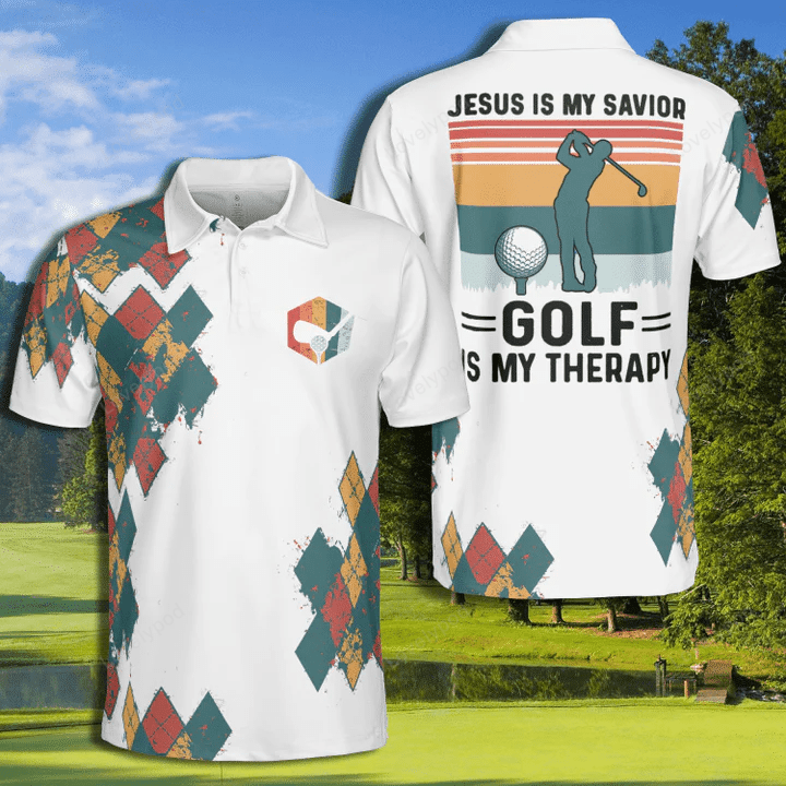 White golf therapy jesus my savior polo shirt for men GY1526