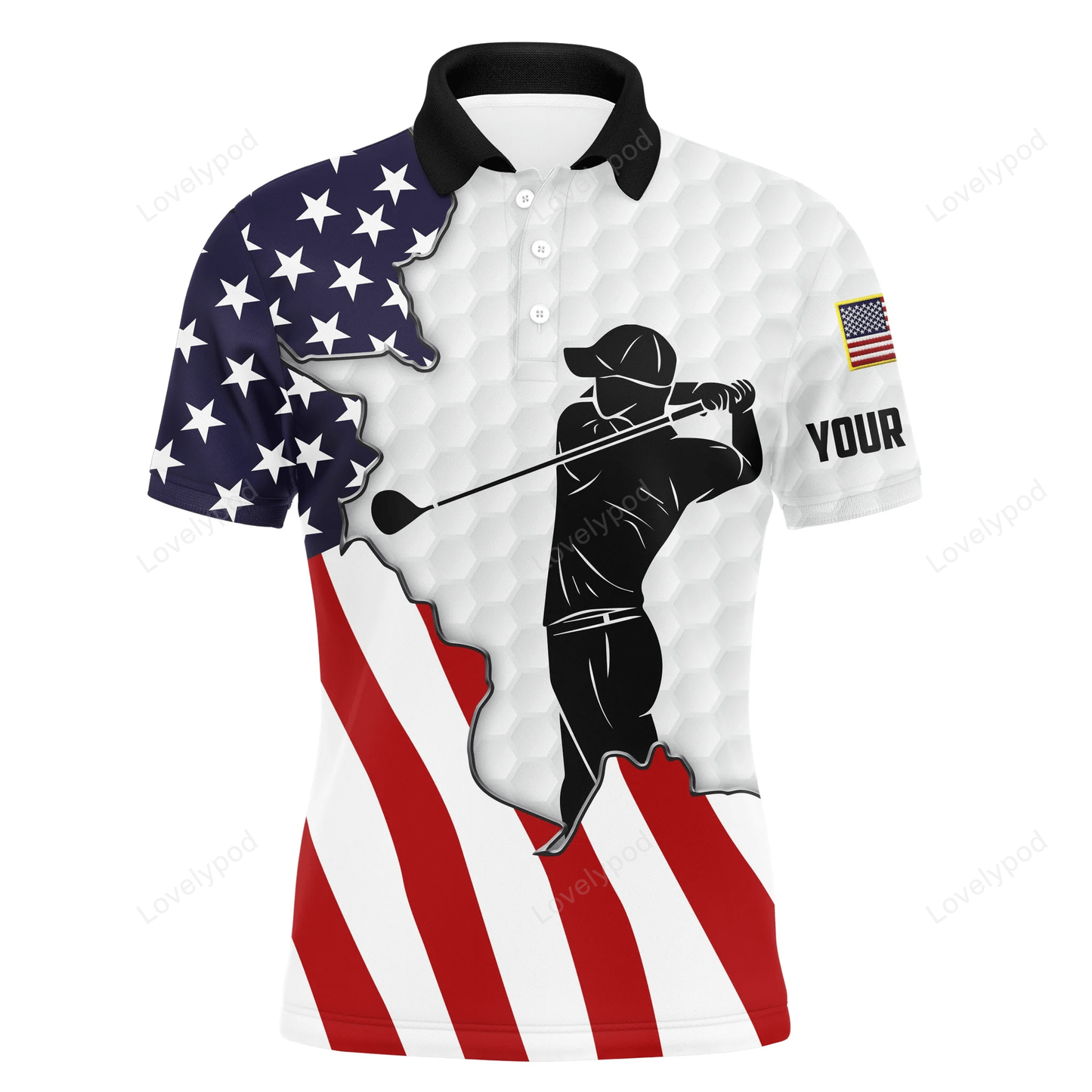 Golf custom name men polo shirt, american flag patriotic white apparel, personalized best gift for golf lover, team, golfer, 4th july GY1545