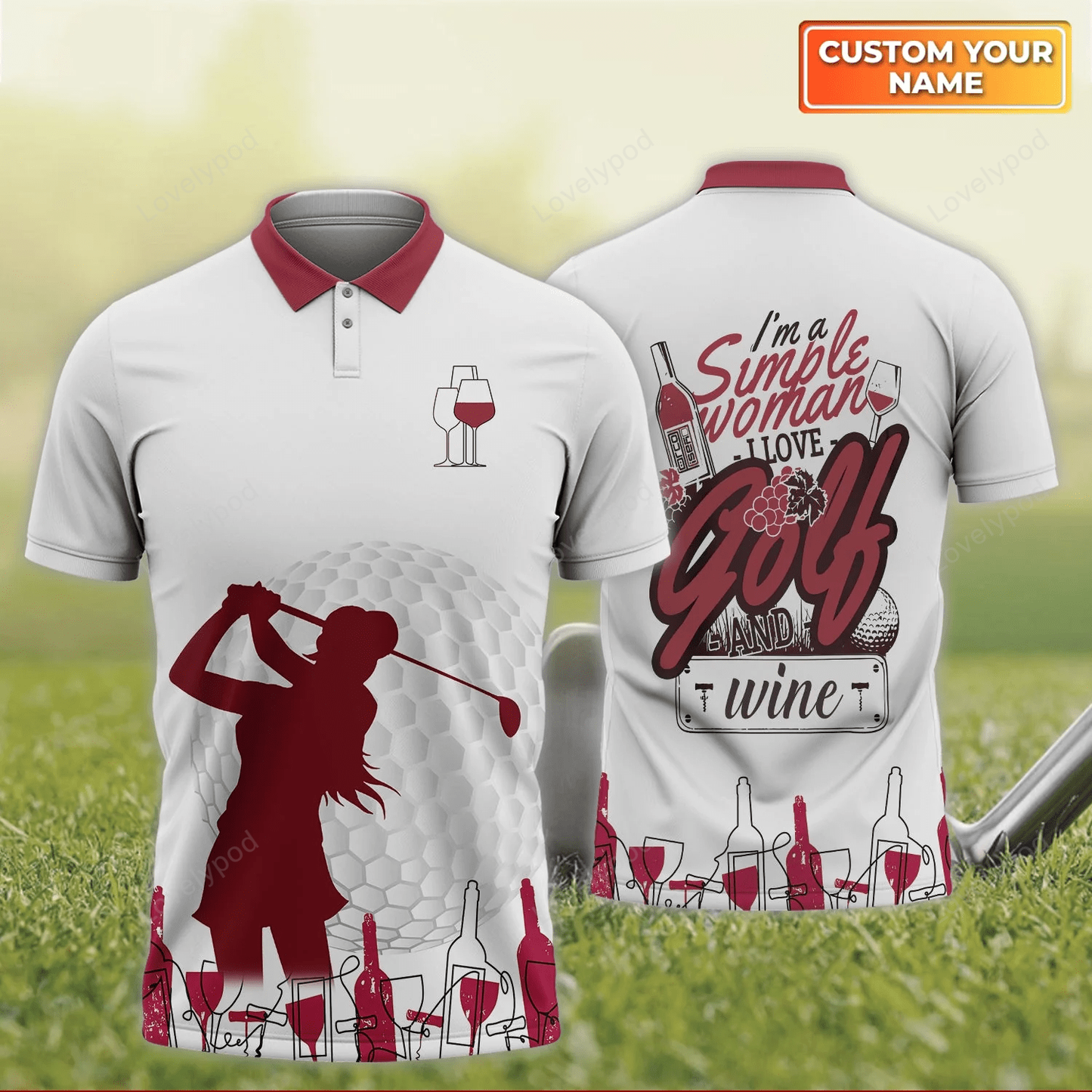 I'm a simple woman love golf and wine polo shirt, golf american flag gift for golf lover GY1541