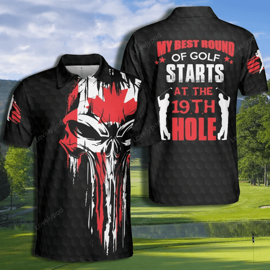 Golf my best round of golf skull canada flag polo shirt for men GY1589