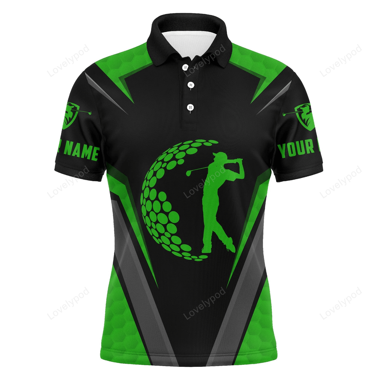 Golf men polo shirt - golfing golf ball custom name green black apparel - personalized gift for golf lover GY1586