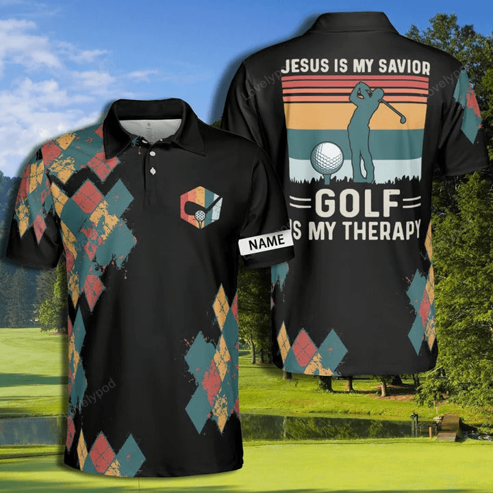 Golf therapy jesus my savior polo shirt personalized golf shirts for men, golf shirt for dad GY1612