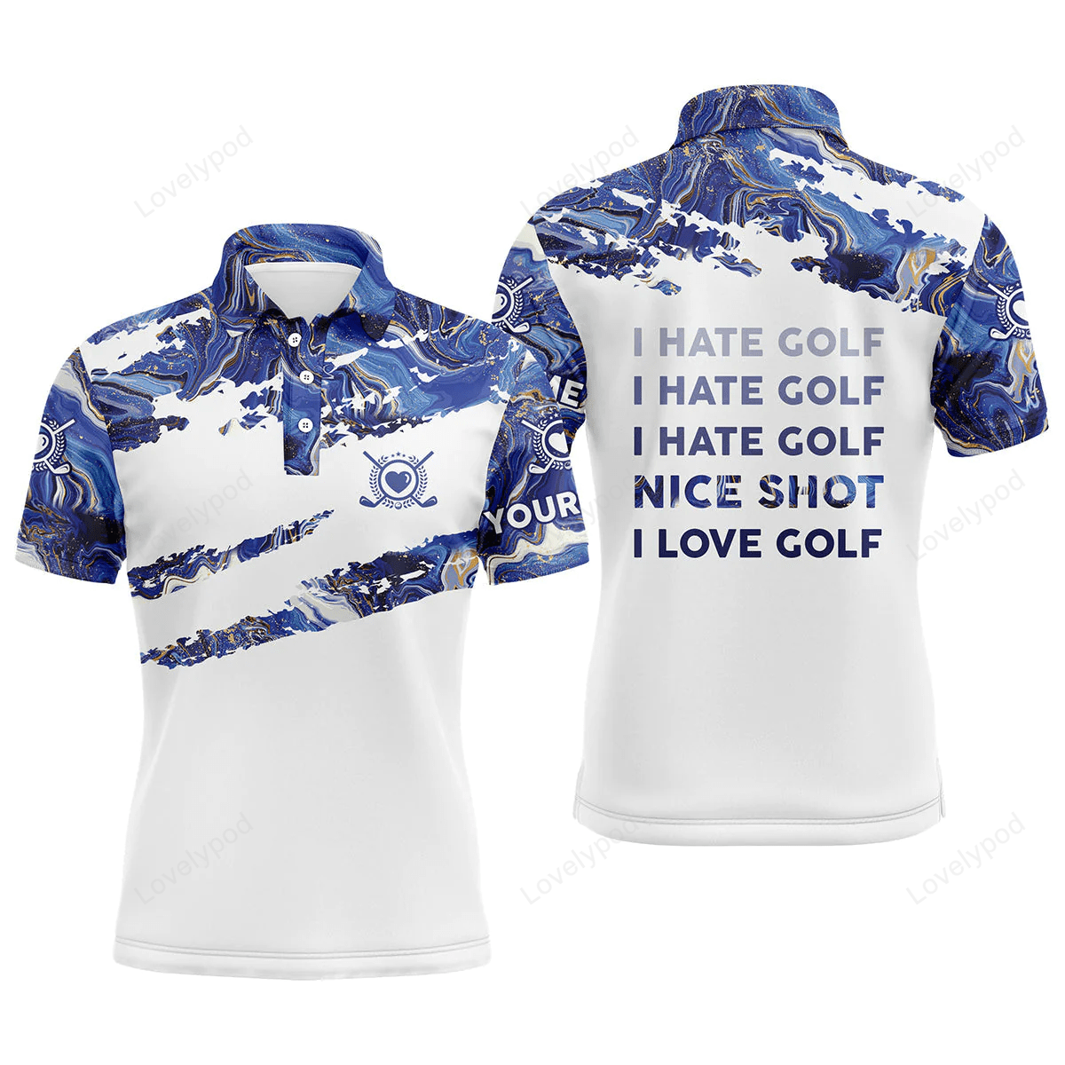 Golf men polo shirt - funny custom name blue pattern apparel - personalized gift for golf lover GY1626