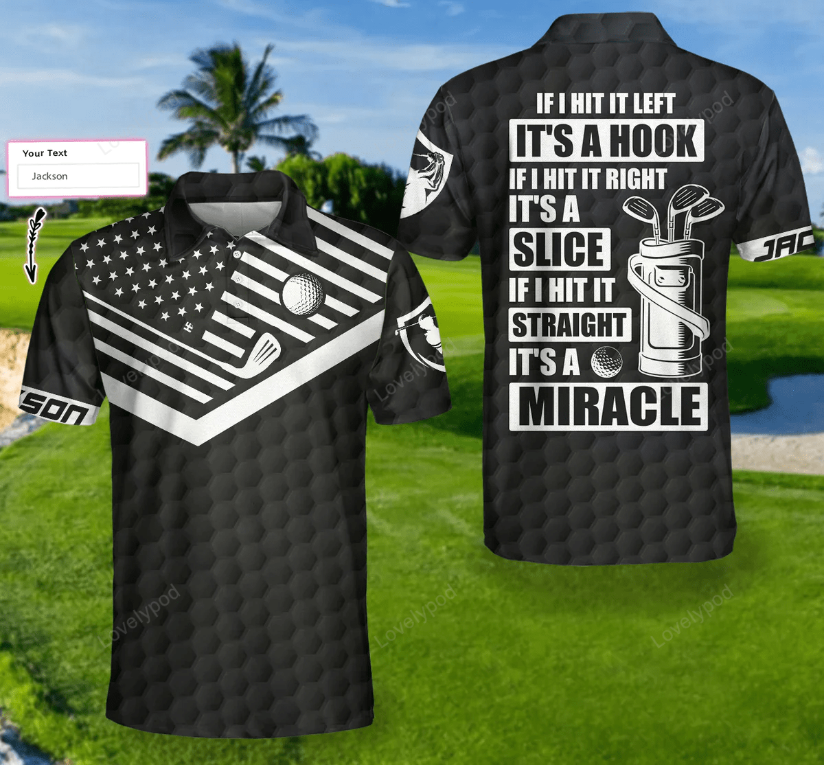 Funny golfing custom polo shirt, if it hit left black american flag polo shirt, golf shirt for men GY1620