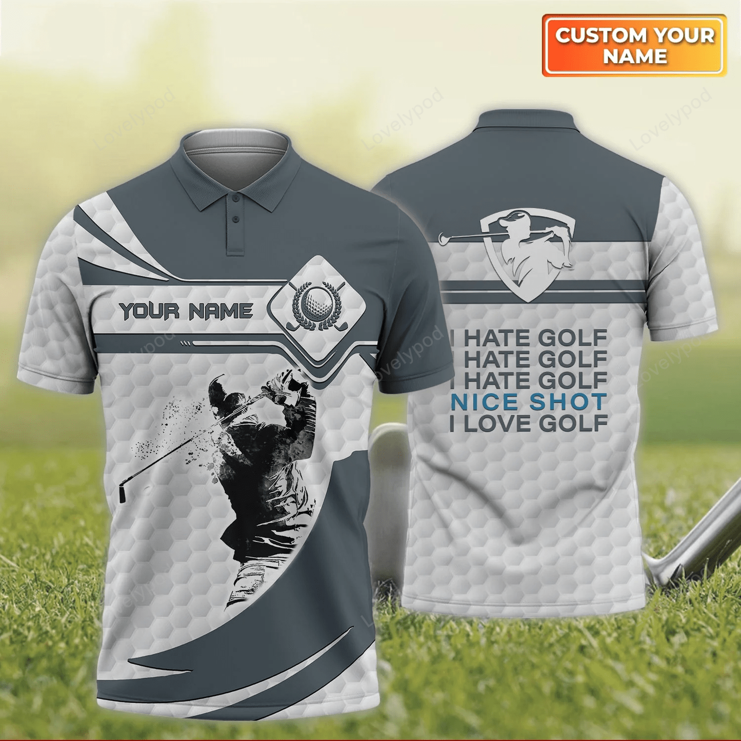 I hate golf customized name 3d all over printed golf polo shirt, gift for golf lover, team GY1635