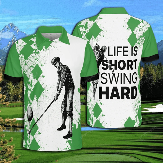 Golf life is short swing hard argyle polo shirt for men GY1647