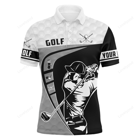 Golf custom name men polo shirt - men golfing black & white apparel - personalized gift for golf lover, team, golfer GY1645