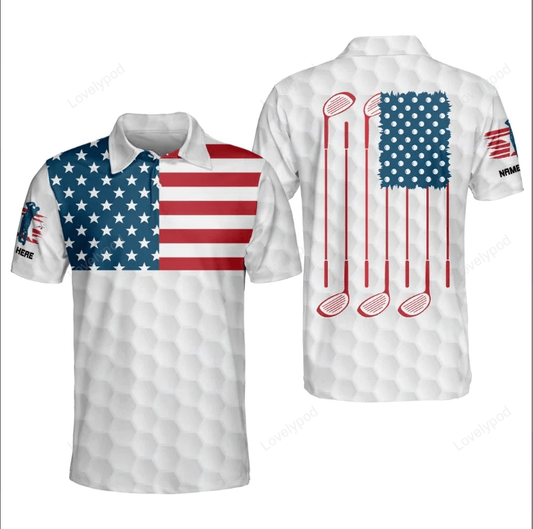 Golf american flag polo shirt, polo shirt for men, golf player shirt, golf 3d apparel GY1667