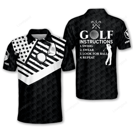 Golf instruction swing swear look for ball repeat golf polo shirt, men's golf gift, golf club shirt, gifts for golfers GY1654