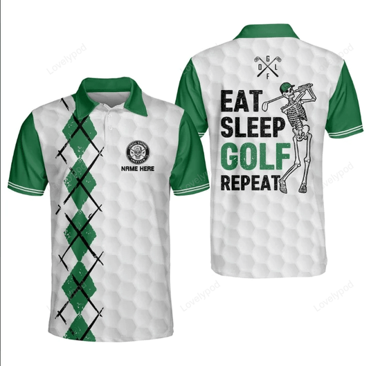 Eat sleep golf repeat golf polo shirt, men's golf gift, golf club shirt, gifts for golfers GY1693