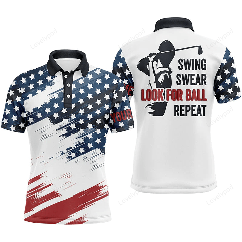 Golf men polo shirt - custom name american flag apparel - personalized gift for golf lover, team, golfer, patriotic GY1689