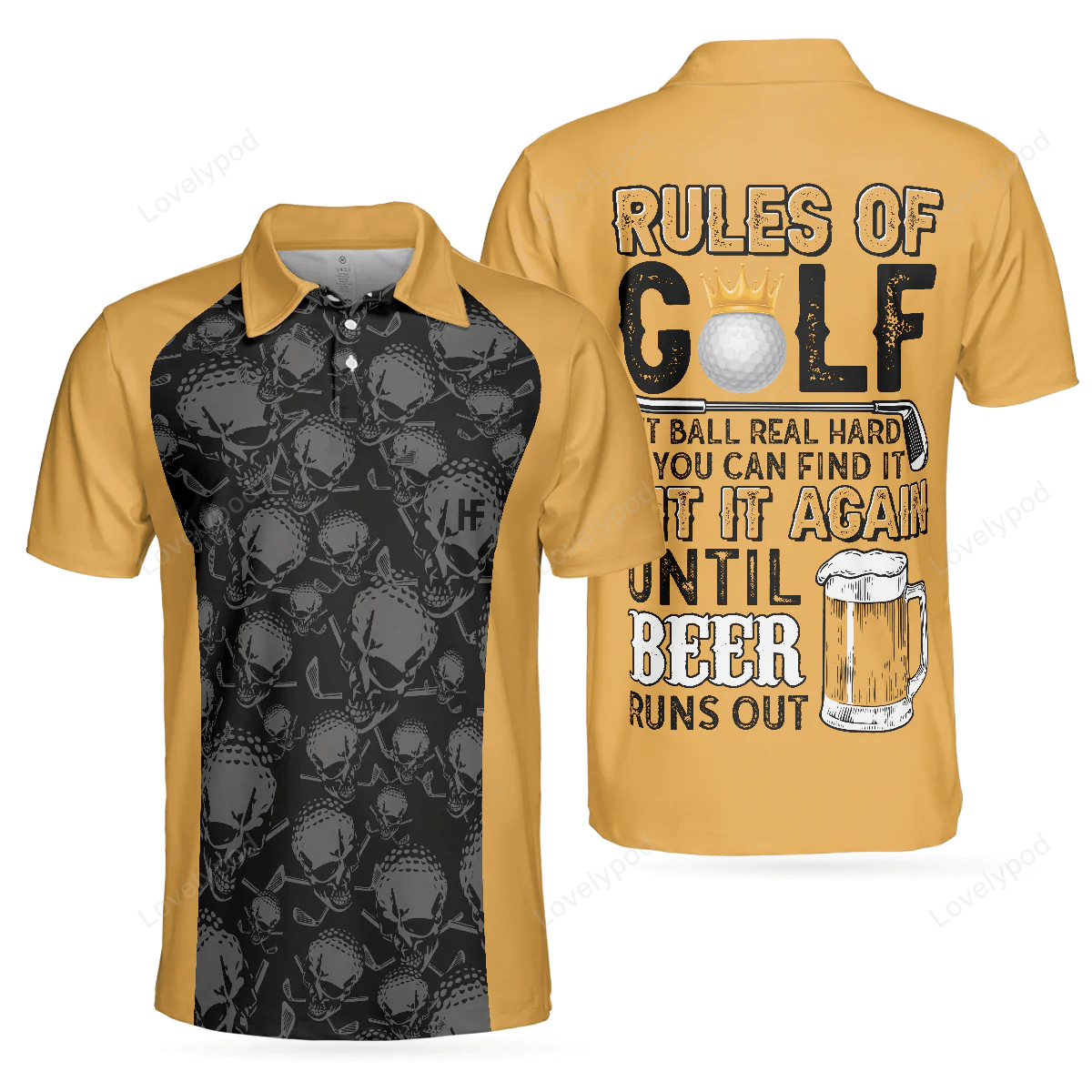 Rules of golf men polo shirt, black and orange golfing shirt with sayings, cool golf gift for beer lovers GY1679