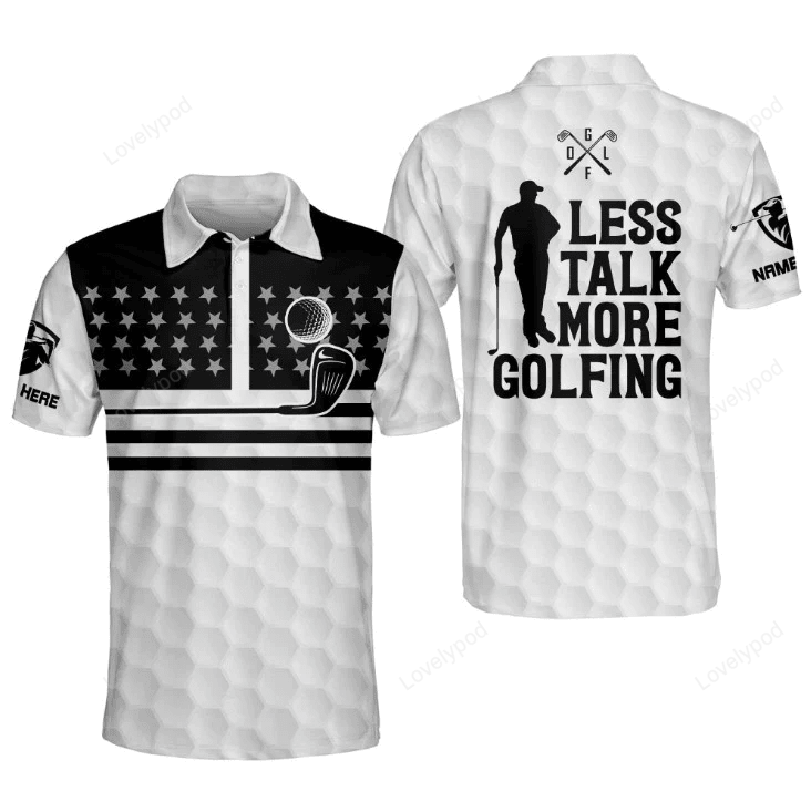 Less talk more golfing patriotic golf polo shirt, men's golf gift, dad t-shirts gifts, golf ball tees GY1695