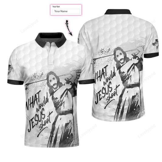 What would jesus shoot black and white custom polo shirt, personalized golf shirt for men GY1694