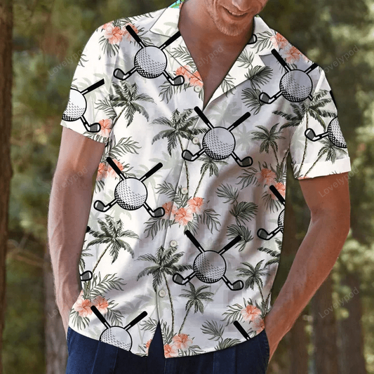 Golf putter and balls with palm trees design hawaiian shirt GY1709