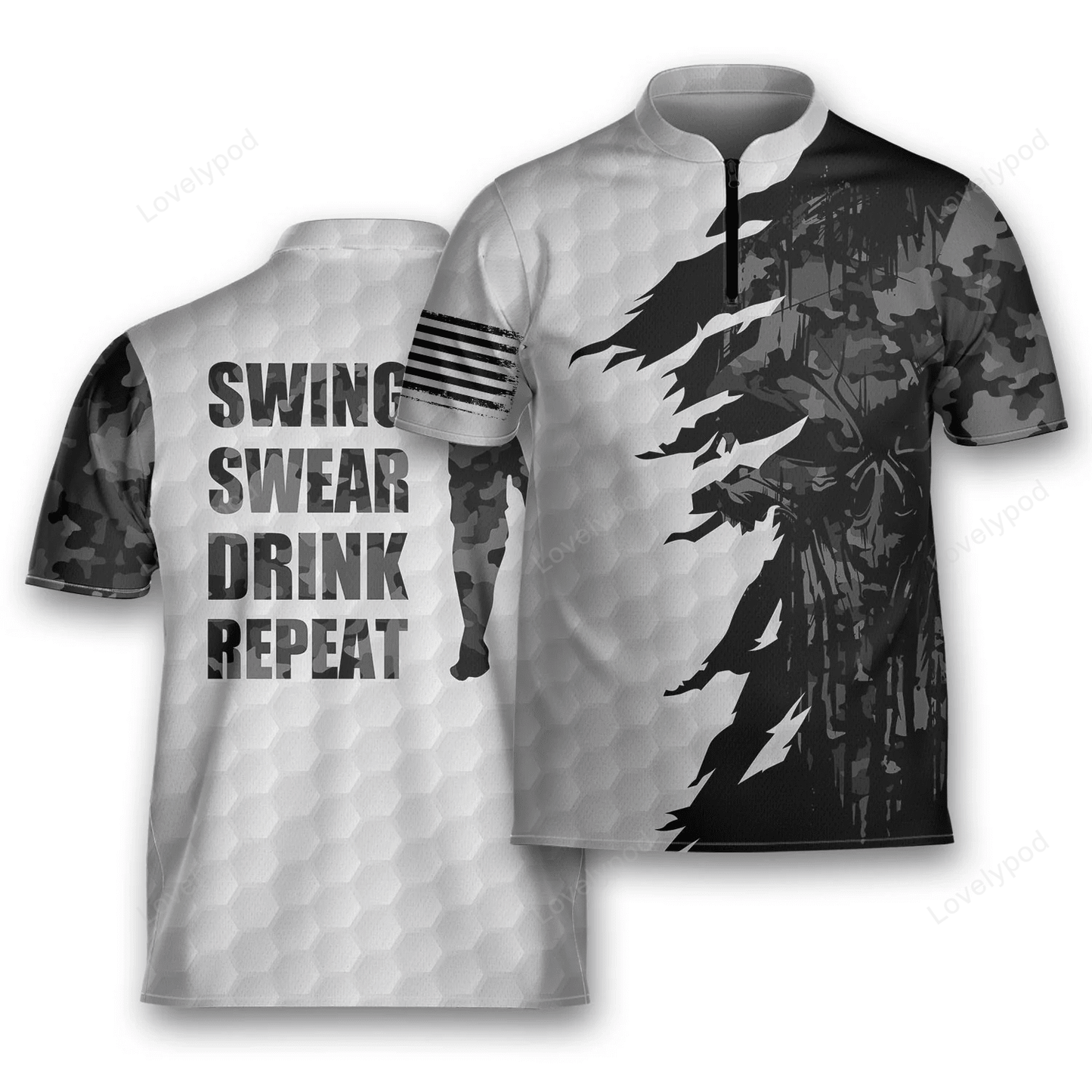 Golf swing swear drink repeat men’s military camo golfing mandarin zipper jersey GY1713