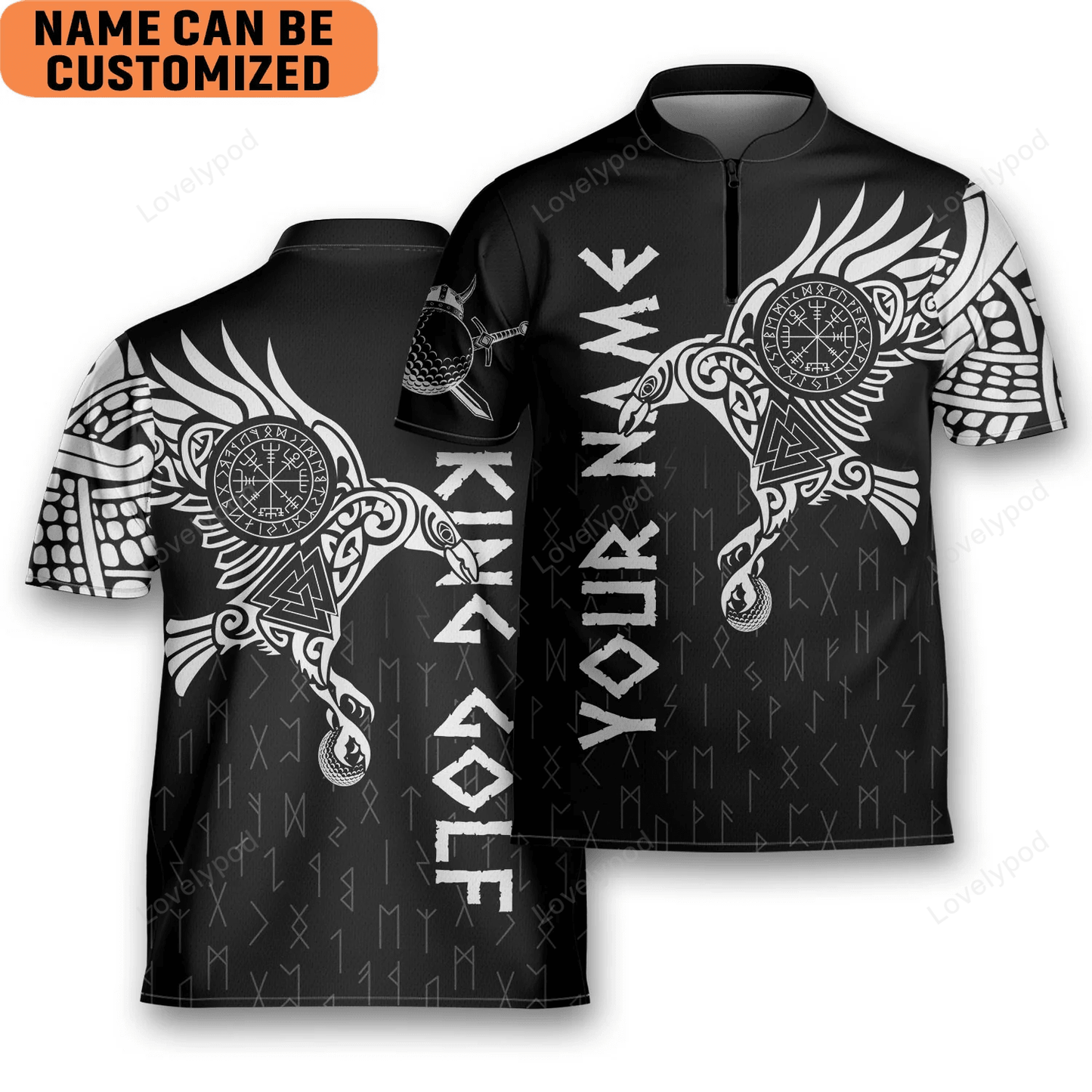 Custom raven viking tattoo art golf golfer golfing mandarin zipper jersey GY1716