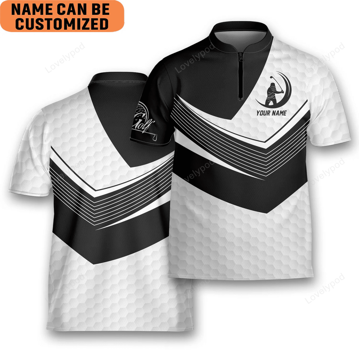 Personalized love golf black and white golfing mandarin zipper jersey, golf jersey polo shirt for men and women GY1727