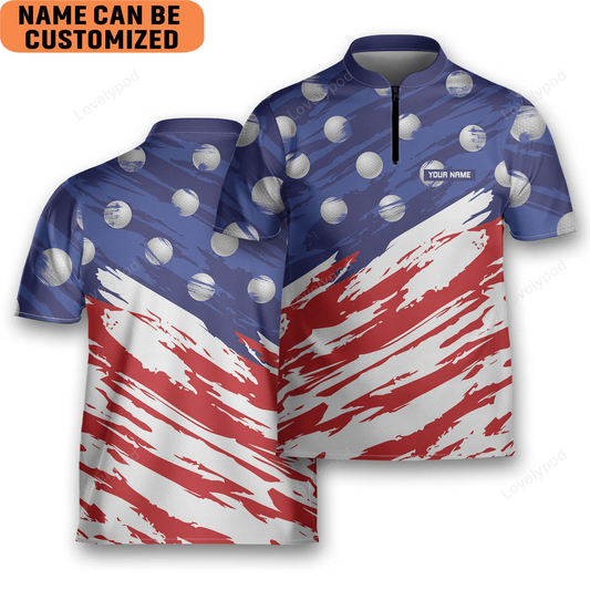 Personalized patriotic golf american flag golf golfing mandarin zipper jersey, golf jersey polo shirt for men and women GY1721