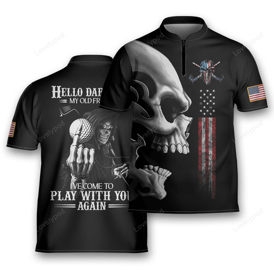 Hello darkness golf skull premium golfing mandarin zipper jersey, golf polo shirt for men GY1720