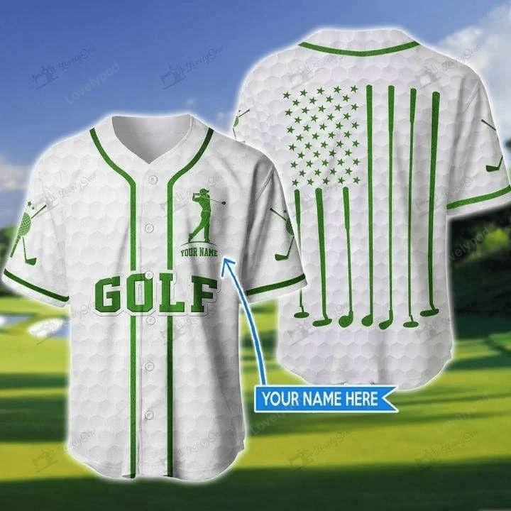 Personalized name golfer green white flag baseball tee jersey shirt printed 3d GY1730