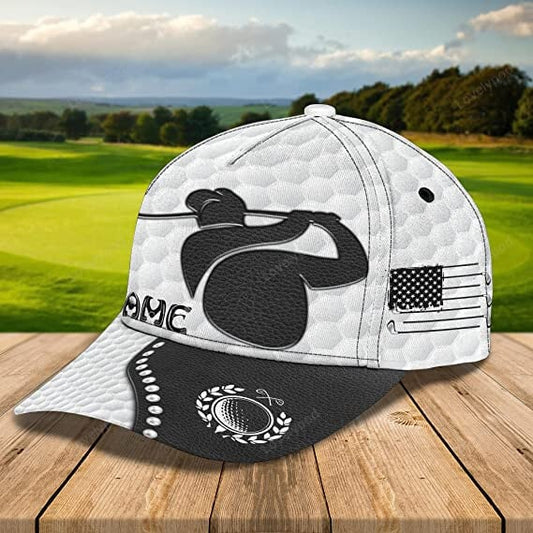 Sporty golfing custom name hat with golf ball and wedge, mens women’s 3d classic cap CY0007