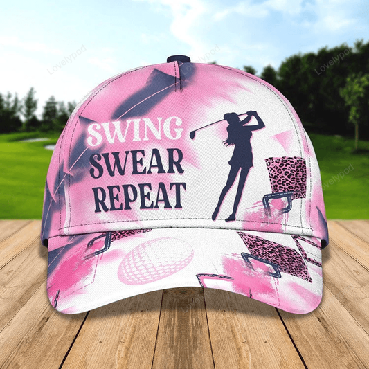 Personalized swing swear repeat golf cap for women, 3d classic cap all over print for golf women player CY0057