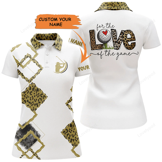 White womens golf polo shirts custom name for the love of the game leopard golf shirts GY1794