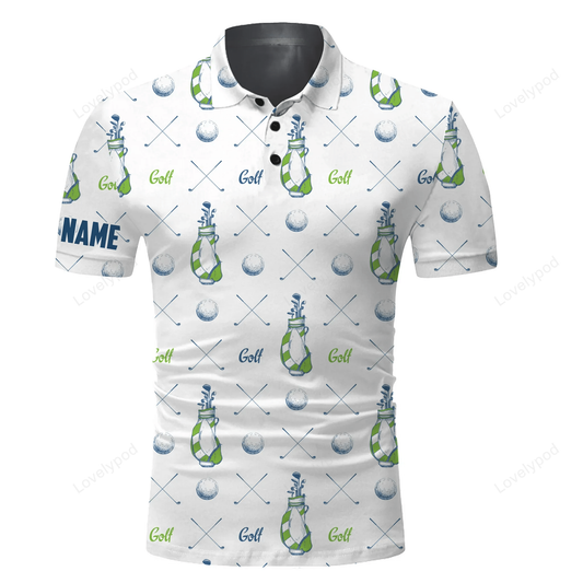 Golf men polo shirt, custom name pattern apparel - personalized sports gift for men, husband, boyfriend, golf lovers GY1797