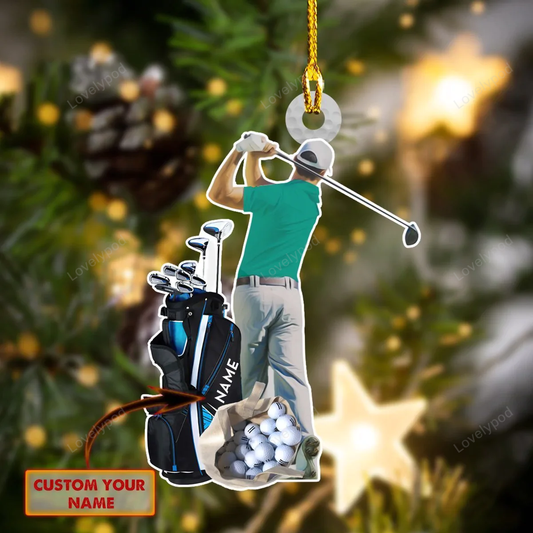 Custom name gold player shaped ornament - golf gift - christmas gift OY0018