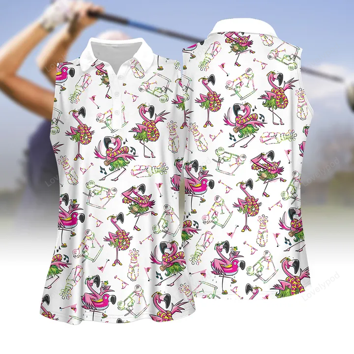 Funny summer flamingo pattern women golf apparel, women short sleeve polo shirt, sleeveless polo shirt GY1801