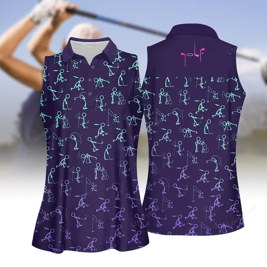 Gradient stickfigures playing golf women golf apparel, women short sleeve polo shirt, sleeveless polo shirt GY1805