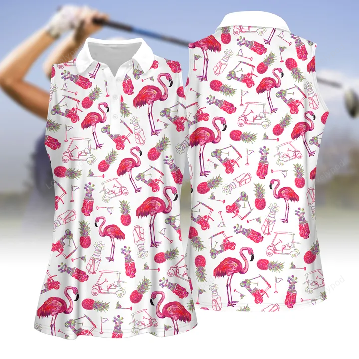 Flamingo and golf summer pattern women golf apparels, women short sleeve polo shirt, sleeveless polo shirt GY1807