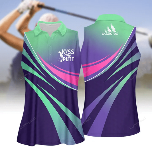 Gradient kiss my putt women golf apparel, women short sleeve polo shirt, sleeveless polo shirt GY1811