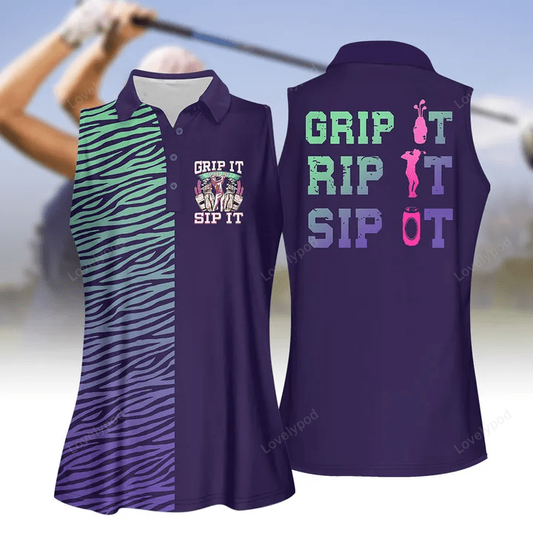 Grip it rip it sip it gradient women golf apparel, women short sleeve polo shirt, sleeveless polo shirt GY1897