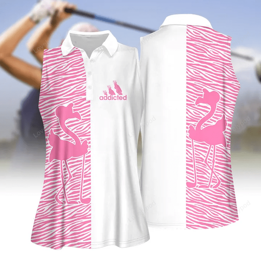 Addicted pink white flamingo zebra women golf apparel, women short sleeve polo shirt, sleeveless polo shirt GY1814