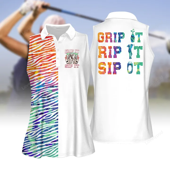 Grip it rip it sip it watercolor women golf apparel, women short sleeve polo shirt, sleeveless polo shirt GY1815