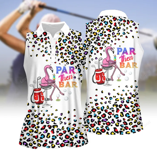 Pink leopard par then bar flamingo cocktail women golf apparel, women short sleeve polo shirt, sleeveless polo shirt GY1816