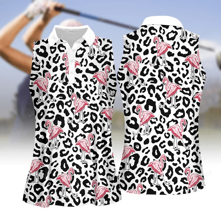 Leopard flamingo golf women golf apparel, women short sleeve polo shirt, sleeveless polo shirt GY1828