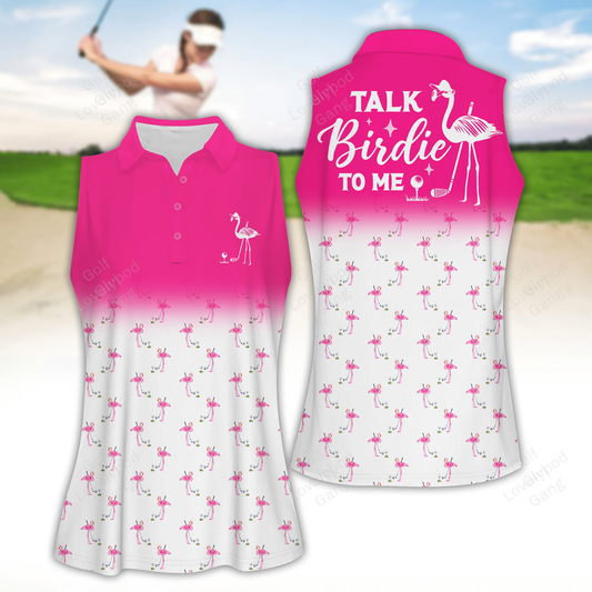 Talk birdie to me flamingo women golf apparels, women short sleeve polo shirt, sleeveless polo shirt GY1843