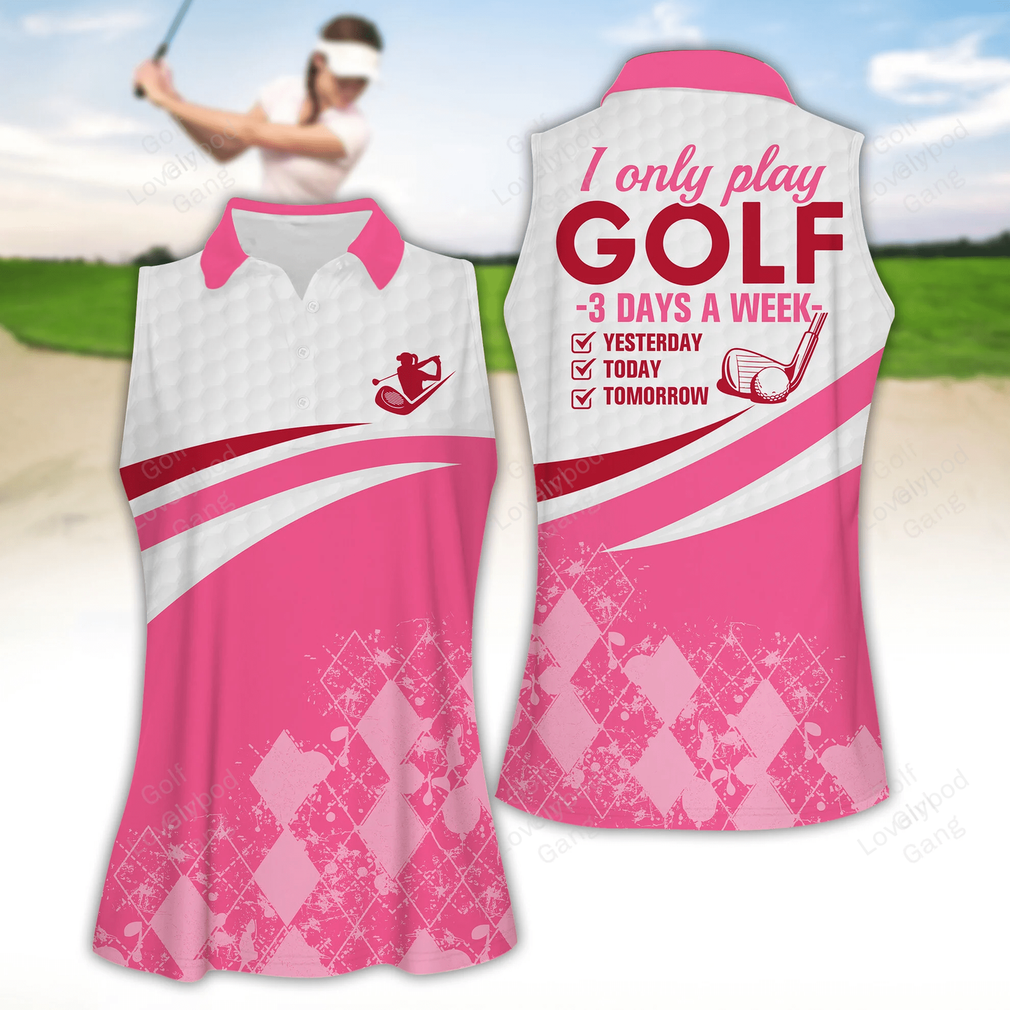 I only play golf 3 days a weeks women golf apparels, funny golf shirt, women short sleeve polo shirt, sleeveless polo shirt GY1846