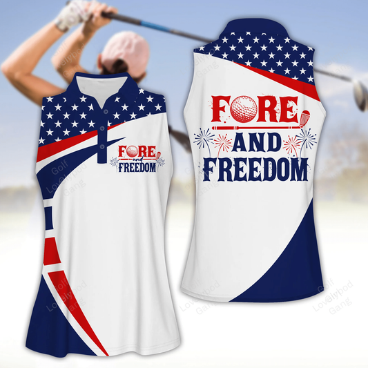 Fore and freedom 4th of july women golf apparels, funny golf shirt, women golf sleeveless polo shirt GY1850