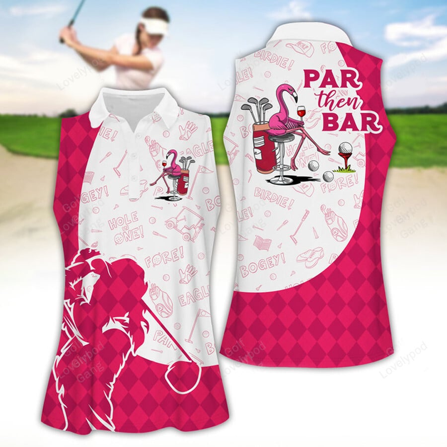 Par then bar flamingo pink argyle women golf apparels, funny golf shirt, women golf sleeveless polo shirt GY1857