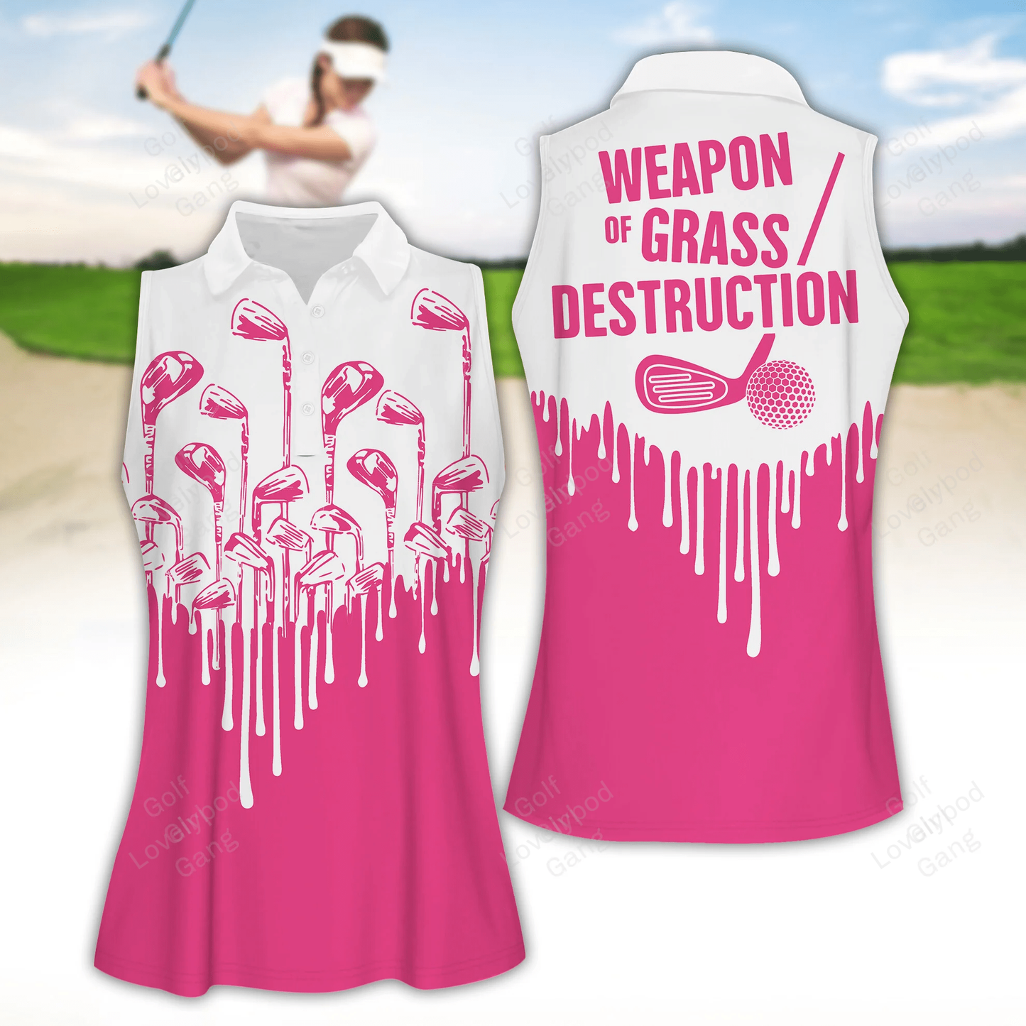 Weapon of grass destruction women golf apparels, funny golf shirt, women golf sleeveless polo shirt GY1865